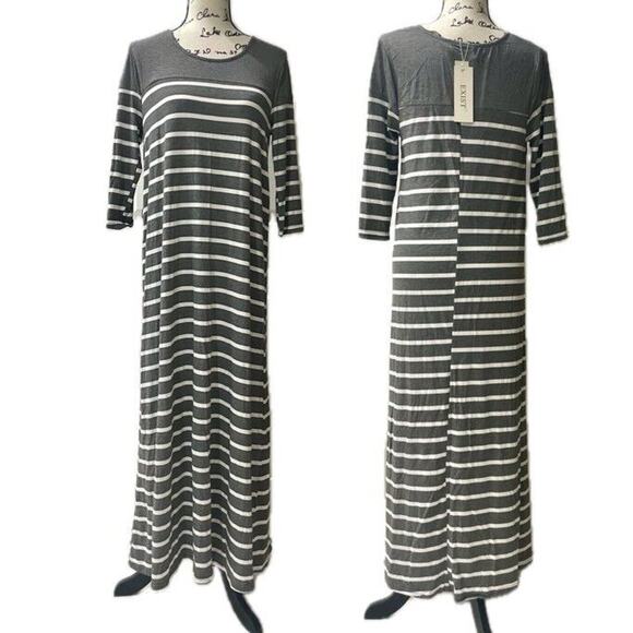 Exist Maxi Dress 3/4 Sleeve Stripe Ribbed Sz Medium Cotton Versatile Aesthetic - Picture 1 of 16